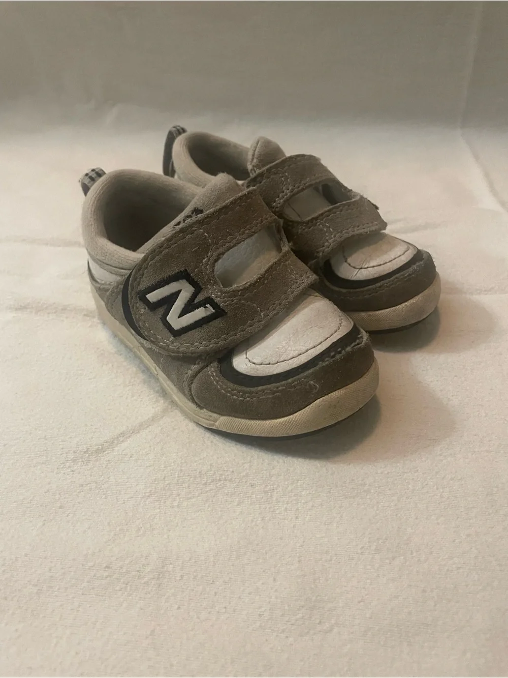 New Balance Kids Gray and White Velcro Sneakers